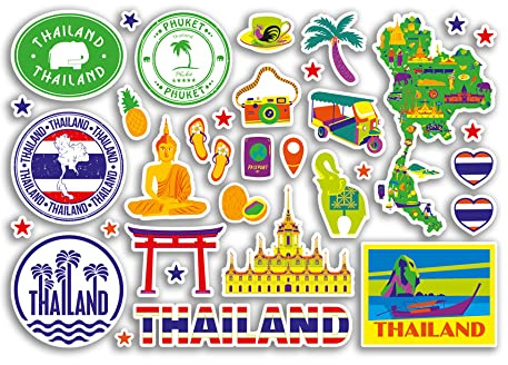 A5 Sticker Sheet Thailand Landmarks Vinyl Stickers - Bright Thai Map Airport Stamp Skyline Flag Travel Holiday Country City Aesthetic #80323