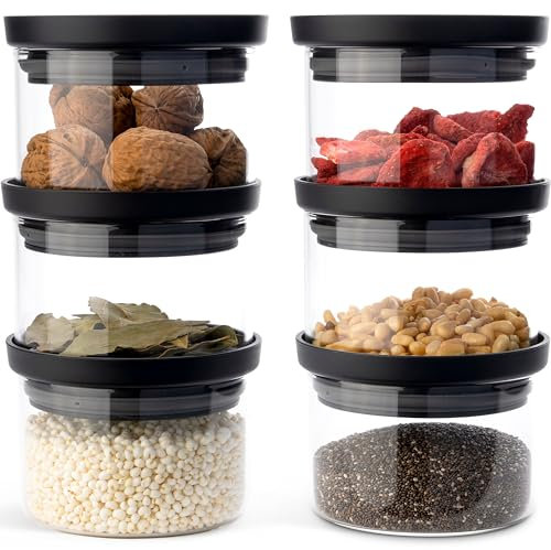 KIVY tarro pequeños herméticos para especias [6 x 350 ml] cajón de cristal – almacenamiento de especias