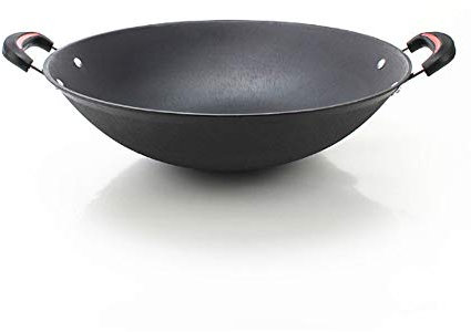 OQHAIR Sartén de Hierro Fundido, Olla Grande, Wok de Fondo Redondo, sin Recubrimiento, Antiadherente, sartén de Doble Oreja, cazuela, ollas de Cocina seleccionadas, Utensilios de Cocina