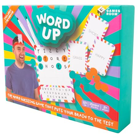 Fizz Creations Word-Up-Spiel: Ein spannendes und rasantes Wort-Ratespiel für 2 Spieler ab 6 Jahren. Enthält 2 Word-Up-Tafeln, 1 Stirnband, 2 Whiteboard-Stifte, 50 Wortkarten und 50 Hinweis-Kacheln.