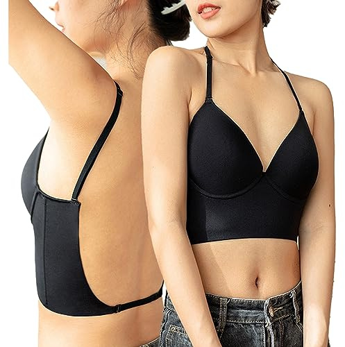 Soutien-Gorge Dos Nu Femme Push-Up Deep-U Plunge Armatures Multiposition Amovible Bra Dos en Forme Bretelles Convertibles Invisible Bas du Dos