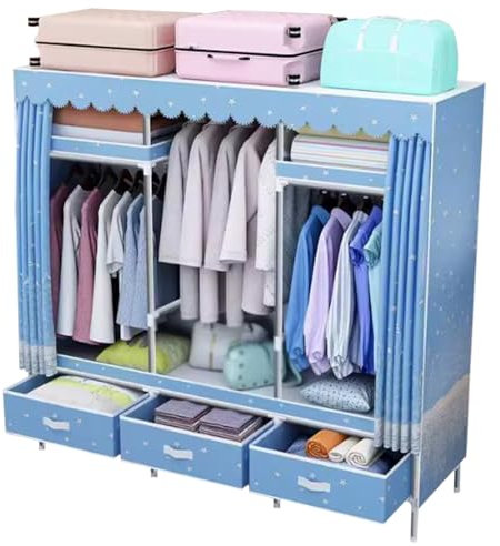 Haushaltsschrank Closet Organizer Rack Kleiderschrank Metall Stahl Kleiderschrank mit Hängestangen und Stoffbezug für Schlafzimmer montieren