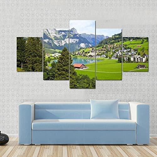 Leinwandbilder Wohnkultur Wandkunst 5 Stückaquarell Elefantentier Gemälde Hd-Drucke Poster Für Wohnzimmer, Schlafzimmer, Esszimmer, Büro, Kinderzimmer, Wandbild (Xxl/Mit Rahmen 200 X 100 C -8Z0H+C2