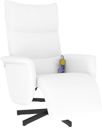 vidaXL Massagesessel, Sessel Verstellbare Rückenlehne Fußteil, Drehbar Fernsehsessel Relaxsessel mit Vibrationsfunktion, Liegesessel Polstersessel Ruhesessel, Weiß Kunstleder
