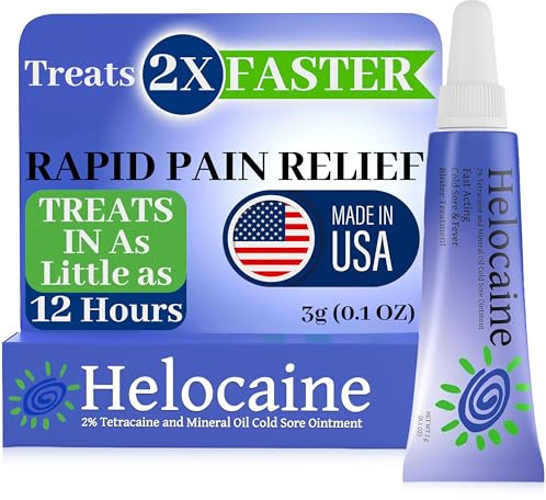 Helocaine Fast Acting Cold Sore Canker Sore Treatment for Lips & Inside Mouth, Oral and Topical Rapid Pain Relief Over-The-Counter, 3g, 0.1 oz Tube, 1 Pack