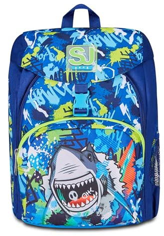 SJ Gang Zaino Scuola Primino, Blu, SharkStory, Mono Scomparto, Zaino Scuola e Tempo libero, Scuola Elementare, Bambino