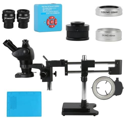 Mikroskop-Zubehör-Kit 8X-50X 4X-100X Zoom Simul Brenn Doppel Boom Stand Stereo Trinokular Mikroskop + 0,5x 2,0x Objektiv for PCB Löten Reparatur Mikroskopische Objektträger (Size : 55MP 4K HDMI USB)