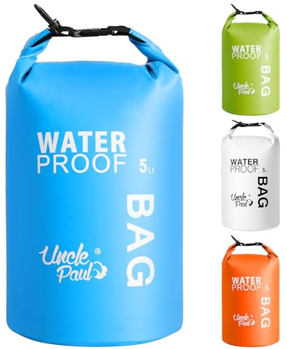 Uncle Paul Trockentasche für Boote – wasserdichte Tasche für Outdoor, Driften, Bootfahren, Kajakfahren, Angeln, Rafting, Schwimmen, Camping, Kanufahren, Surfen, Cyanblau, 5 Literes(1.1 uk gal