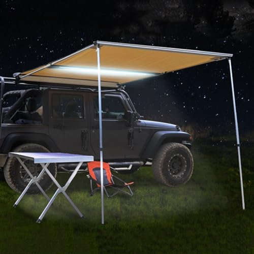 DJJYCTNM Markise Auto Camping Auto Vorzelt, Dachträger, Ausziehbares Zelt, Sonnenschutz, UV50+, Einziehbare, Wetterfeste 4x4-Fahrzeug-Markise Für SUV/LKW (mit LED-Lichtleiste) ( Size : 200*250cm/6.6*8