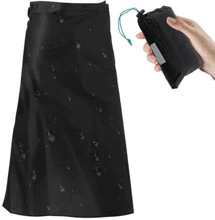 Gonna antipioggia ultraleggera, kilt antipioggia in nylon 150D, fodera impermeabile per ciclismo, equitazione, campeggio, escursionismo, gonna antipioggia pieghevole con custodia, Nero , 60W UK