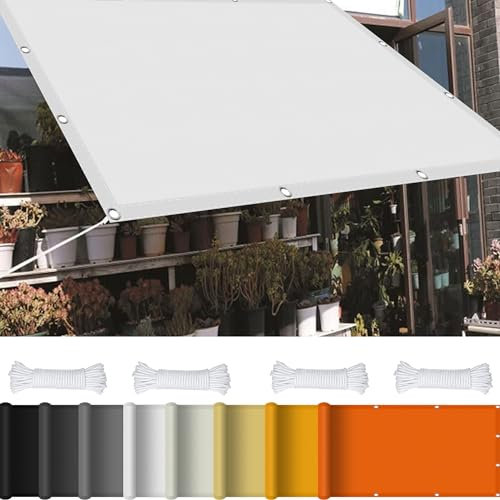 Sonnensegel Sonnenschutz Rechteckig Wasserdicht 0.8 x 7 m 98% UV Schutz Sonnensegel Befestigen Ohne Bohren mit Ösen Und Kordel,PES Polyester für Garten Balkon Terrasse Camping, Weiß