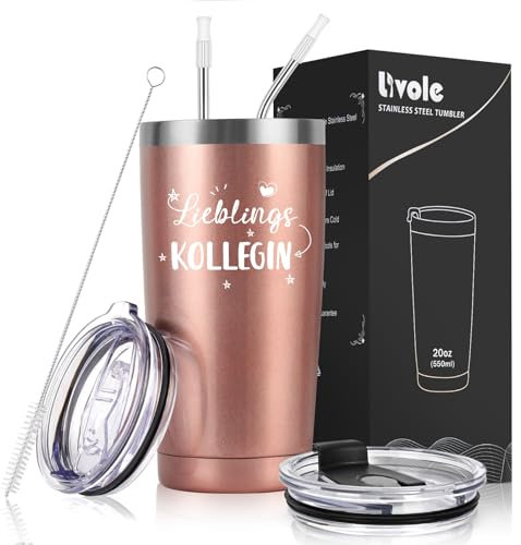 Livole Geschenk Kollegin Weihnachten, Lieblings Kollegin, Geburtstag, Abschied Kollegin, Abschiedsgeschenk Kollegen, Geschenk für Kollegin Tasse, 20oz 600ml Thermobecher mit Strohhalm und Deckel