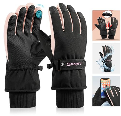 Guantes Mujer Nieve Invierno - Grueso Termicos Prueba de Viento Pantalla táctil Guantes de Esquí Impermeables Mujer , Guantes Deportivos Unisex Ski Snowboard Moto Ciclismo Bicicleta Montaña Running