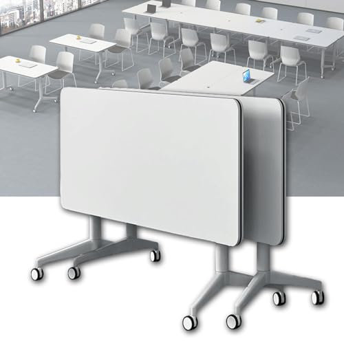 Klappbarer Konferenztisch mit Rollen, 120 x 60 cm, mobiler Meeting-Trainingstisch für Büro, Klassenzimmer, Klapptisch, Seminar, Sitzungssaal, 2 Stück