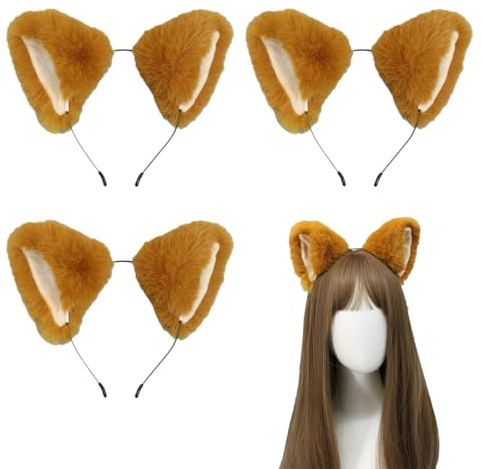 UILYNIU 3 Stück Fuchs Ohren Katzenohren Haarreif Kostüm Fuchs Stirnband mit Fuchsohren für Erwachsene, Fuchsohren Stirnband Fuchs Tier Ohren Cosplay für Damen Halloween Tierkostüm