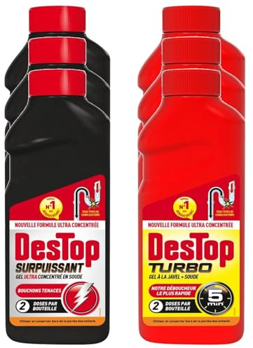 DESTOP Lot de 3 Packs Gel Déboucheur Surpuissant 500ml + Turbo 5 min Javel 500ml