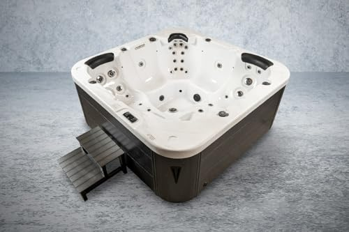American Outdoor Whirlpool Torina Sterling Silver/Grey – 5 Personas, 53 chorros de Masaje, Control Gecko, luz de Color LED, Aislamiento Completo, desinfección UV y ozono, Incluye Cubierta térmica y