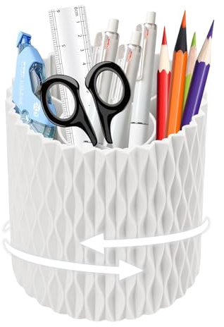 Shpucise 360° Rotating Desk Organiser Tidy with 5 Slots, Pen Pencil Holder for Office School Vanity, Durable Stationary Pot Organizer, Makeup Brushes Art Supplies Pots (White)