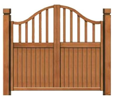 Clôture élégante à double ouverture en bois – Installation facile – Portail de jardin couleur teck pour l'extérieur résidentiel, cour, patio, entrée – Finition marron durable et élégante
