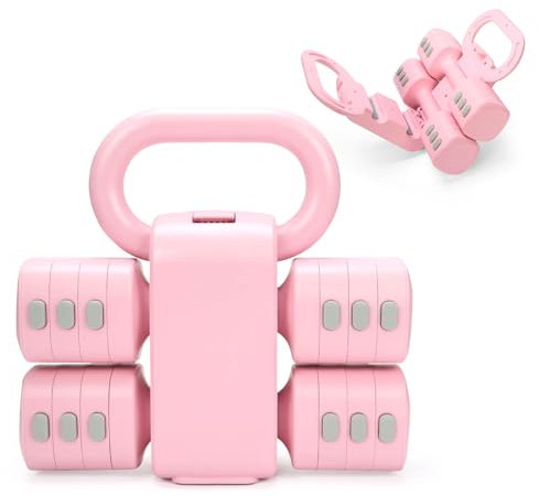 Axiqunel Verstellbares 2-in-1 umwandelbares Kugelhantel- und Kurzhantel-Set, 4-in-1 freie Gewichte, 2 Stück, je 2,2, 3,3, 4,4, 2,5 kg, Schnellwechsel, Damen-Hantel-Set für Heimtraining (Rosa)