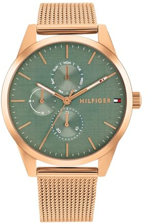 Tommy Hilfiger Montre Analogique Multifunction à Quartz pour Femme avec Bracelet Milanais en Acier Inoxydable de Couleur Or Rose - 1782770