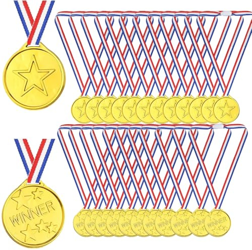 Lot de 25 médailles dorées en plastique pour enfants et adultes, gagnants de la ligue « Well Done League », pour compétition sportive, fête, étoile, salle de classe, récompenses, rubans de cou