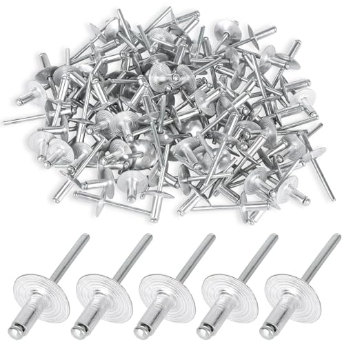 100 Stück Aluminium Blindnieten mit Großkopf, Popnieten mit Großem Kopf, 4,8 x 13 mm (16 mm Kopf) Nieten, Nieten Set für Kraftfahrzeuge, Möbel, Maschinen und Geräte