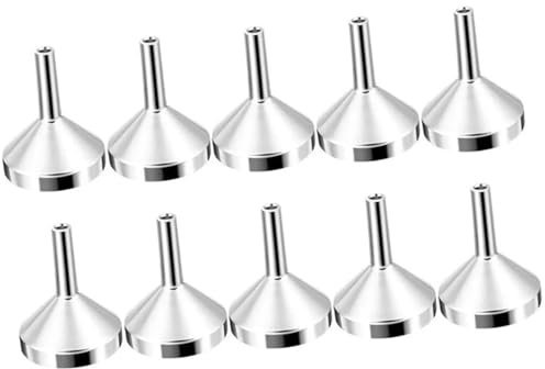 FANSHINUO Paquete de 10 embudos pequeños de metal para perfumes de cocina, embudo de llenado para una fácil transferencia y llenado en botellas pequeñas