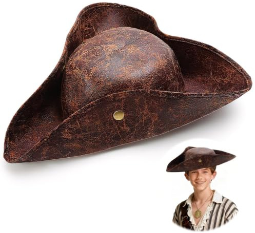 Brown Pirate Hat for Adult, Tricorn Cap for Halloween Captain Costume Party | Tough Guy Style, Fancy Dress, Classical Medieval Role Play, Themed Events. For Pirate-Themed Parties Cosplay, Men Women