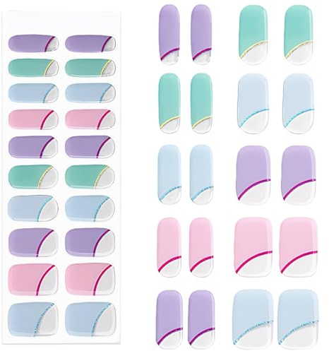 VLYX Adhesivos de Gel para Uñas - Tiras Rosas Semi-Endurecidas para UV/LED, Accesorios de Diseño para Nail Art Calidad de Salón (Degradado Púrpura)