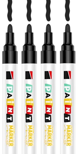 Altaroo 4 Lackstift Schwarz, Permanent Marker Wasserfest Dicke Spitze 2-3mm, Stift Schwarz Wasserdicht Schnelltrocknend, Black Marker für Steine, Metall, Glas, Holz, Kunststoff, Leder