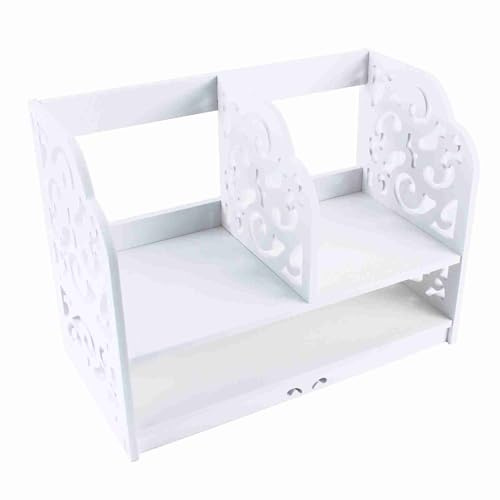 Yosoo Schreibtisch-Organizer, 2-stöckiges DIY-Holzregal für Büro, Zuhause, Küche, weiß, mit Geschnitzten Mustern, Ordentliche Umgebung für Arbeitszimmer, Wohnzimmer