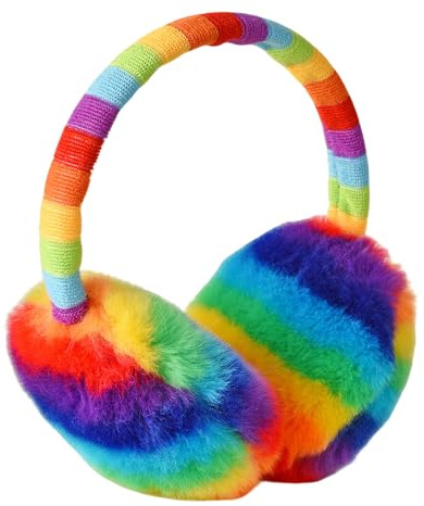 Vyqrx Rainbow Earmuffs for Girls - Adjustable Kids Winter Plush Ear Warmer, Colorful Fun Ear Muffs (Rainbow)