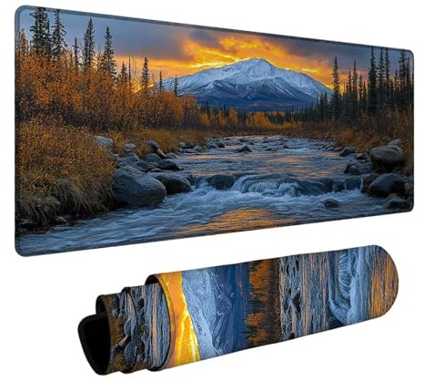 Tapis de Souris Montagne Tapis de Souris Gamer Rivière Mouse Pad Bords cousus Précision et Vitesse Améliorées pour Decoration Maison Bureau Pc Portable Pc Gamer Clavier Sans fil 60x140x0.3 cm DBYH3075