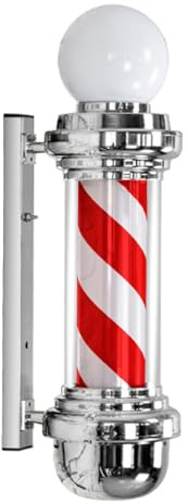 ENWYTE Poste de barbero Giratorio de 68 cm luz Exterior a Rayas Rojas Blancas y Azules Letrero Montaje en Pared peluquerías barberías y centros de estética(Silver - Red and White Stripes)