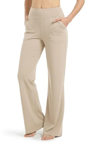 Zylioo utsvängda leggings med långa ben yogabyxor dam lång/extra långa, ogenomskinliga bootcut leggings stor/extra stor, träningsbyxor bootleg jazzbyxor, Khaki-brett ben, XL Extra Tall