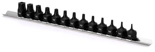 CASOMAN 13-Piece 3/8 Drive Low Profile Impact Torx Bit Socket Set, Tamper Proof Socket Set Includes Storage Rail, S2