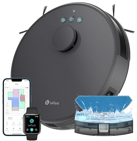 Lefant M1 Robot Aspirapolvere Lavapavimenti con Mappatura, 200 Min, Navigazione Laser dToF, 4000mAh, 5500Pa, Slim, Ideale per Peli Animali, Grigio