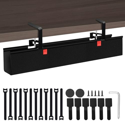 Sistema de Gestión de Cables bajo el Escritorio, Bandeja Organizadora de Cables de 90cm sin Taladro, Instalación con Fijación de Tornillos/Abrazadera, Bandeja Impermeable y Resistente para Oficina y H