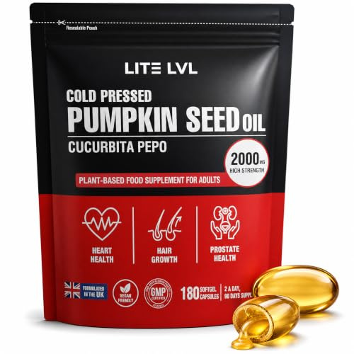 Cold Pressed Pumpkin Seed Oil Capsules for Hair Growth 2000mg Vegan 180 Softgels