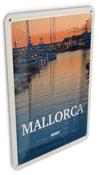 Femer Postal de chapa de viaje, 10 x 14 cm, Mallorca España, puesta de sol, cartel decorativo