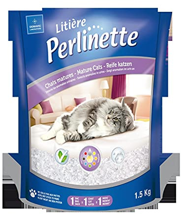 Perlinette Katzenstreu, mit Silikat und Gesundheitsanzeige für ältere Kazten, 1,5 kg