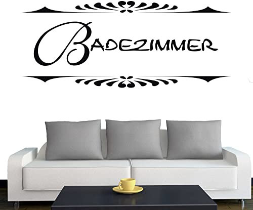 Wandtattoo Wohnzimmer Badezimmer klassisch 40cm x 16cm schwarz - Türaufkleber Flur - Wandsticker Kinderzimmer Jungen - Aufkleber für Flur, Küche, Bad - Dekoration Wohnung - Sticker