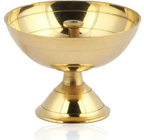 Shubhkart Pyali Diya - Lámpara de aceite indio de latón macizo hecha a mano para Puja y otros rituales religiosos, decoración del hogar, oficina y templos, regalos festivos (pequeño)