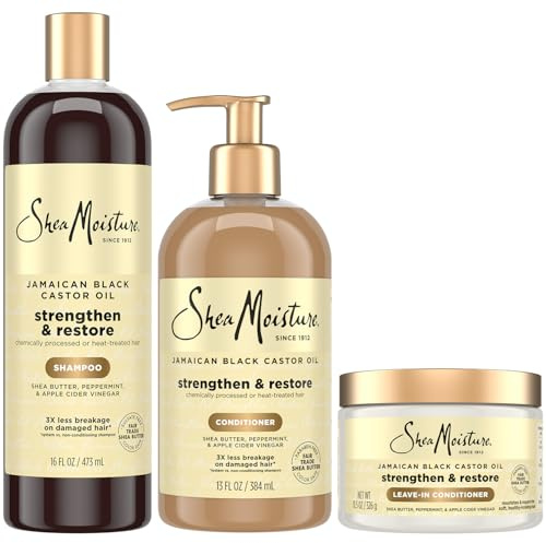 SheaMoisture Jamaican Black Castor Oil Strengthen & Restore Hair Repair Shampoo, Conditioner + Leave-In Conditioner