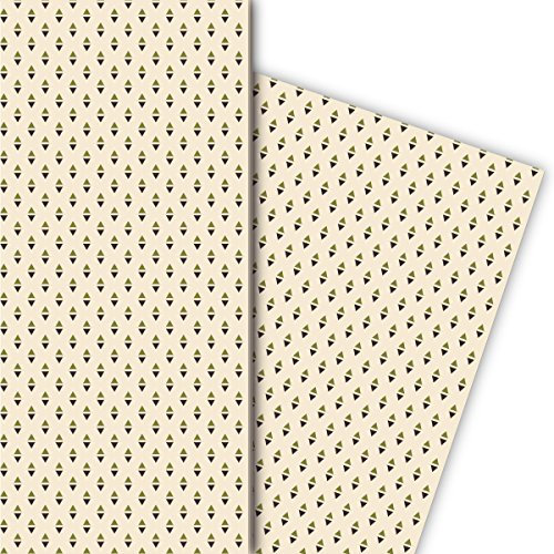 Kartenkaufrausch 70er Retro Geschenkpapier Set 4 Bogen, Dekorpapier mit kleinen Pfeilen, beige, für tolle Geschenk Verpackung, Musterpapier zum basteln 32 x 48cm