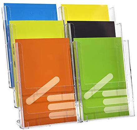 Tischprospekthalter/Flyerhalter DIN A4 Hoch / 6 Fächer/transparent | Für Flyer und Prospekte in DIN A4 Hoch (210x297mm), 23mm Fülltiefe, freistehend, transparent