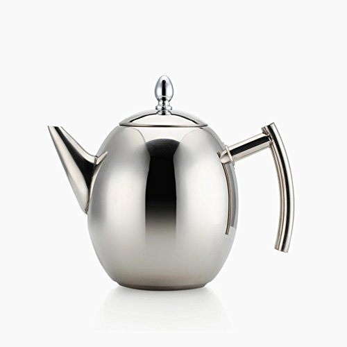 OnePine 1000ml/34oz Théière Bouilloire en, Acier Inoxydable Tea Pot Cafetière et Filtre (Argent)