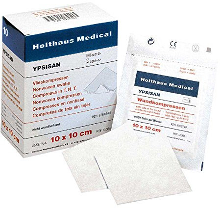 Holthaus Medical YPSISAN Wundkompresse Vlies Kompresse Wundauflage, steril, 10x10cm, 25x 2St