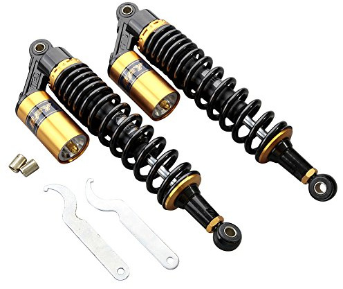 Newsmarts Par de amortiguadores de aire ajustables de 13.5 pulgadas y 340 mm, suspensión de nitrógeno, ajuste universal para ATV, UTV, Go Kart, Quad Dirt Sport Bikes Cafe Racer (dorado y negro)